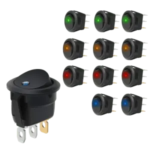 12Pcs 12V 20A Round Blue/Green/Yellow/Red LED SPST Toggle Switch