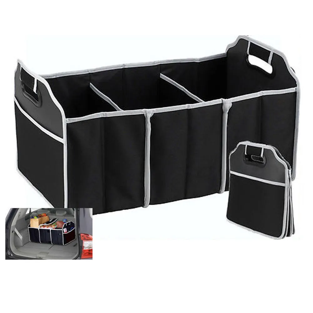 2 Black Storage Bin Trunk Organizer Collapsible Folding Caddy Car Truck Auto Bag