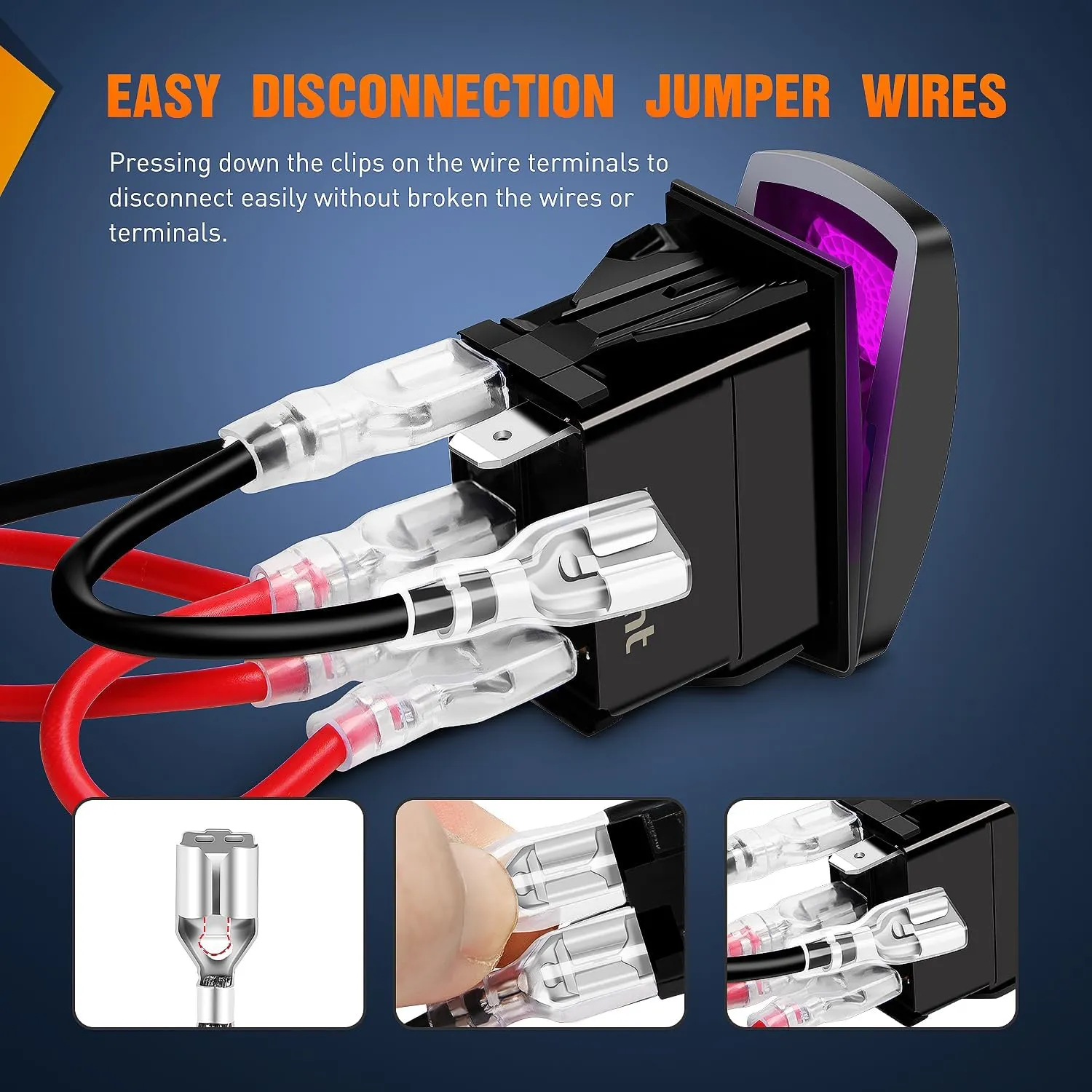 3Pcs 5Pin SPST On/Off Rocker Switch Purple