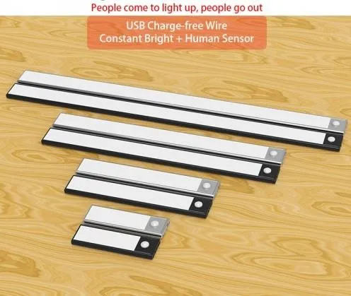 40cm Motion Sensor LED Under Cabinet Light USB Rechargeable Cool White LED Black