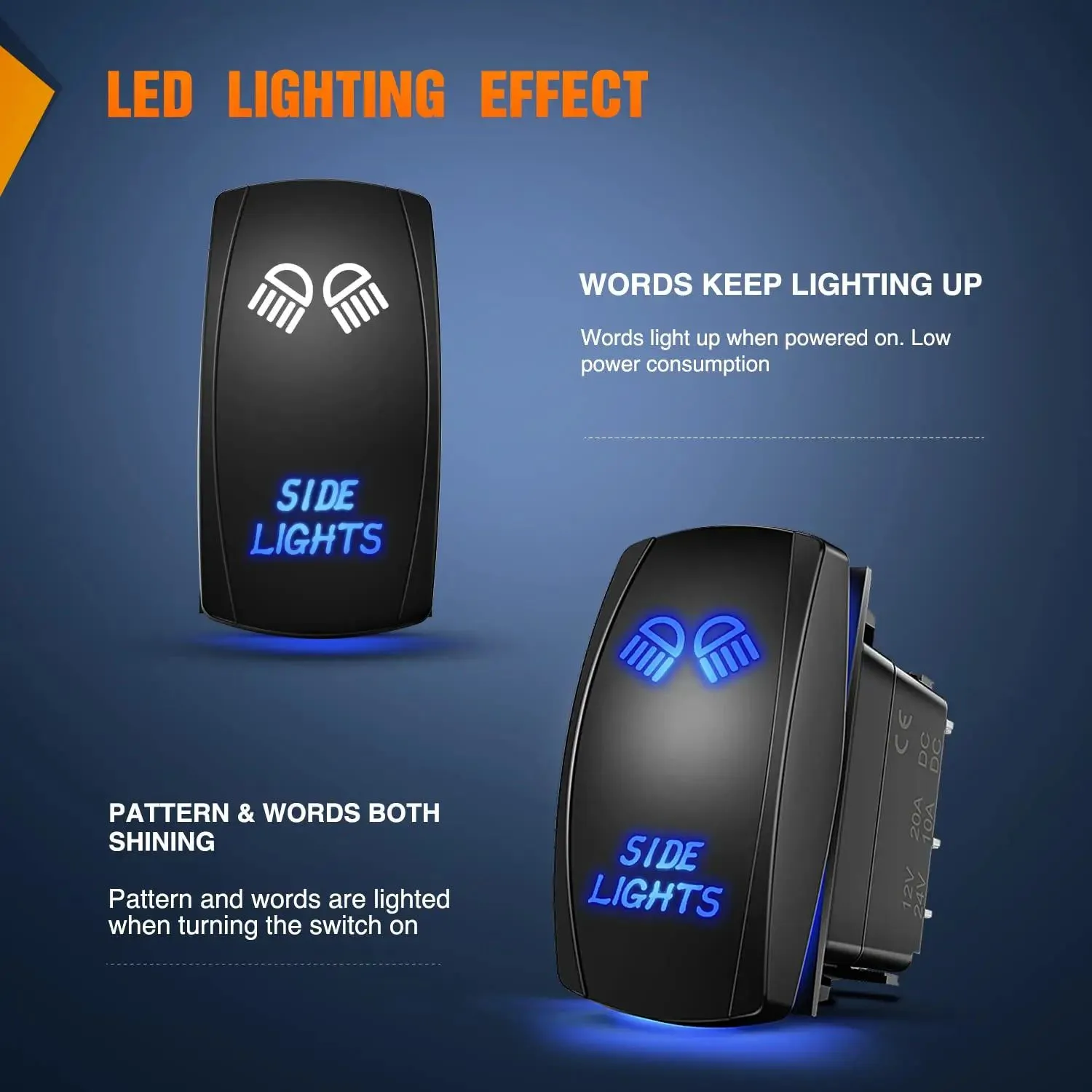 5Pin Laser On/Off Side Lights Rocker Switch Blue