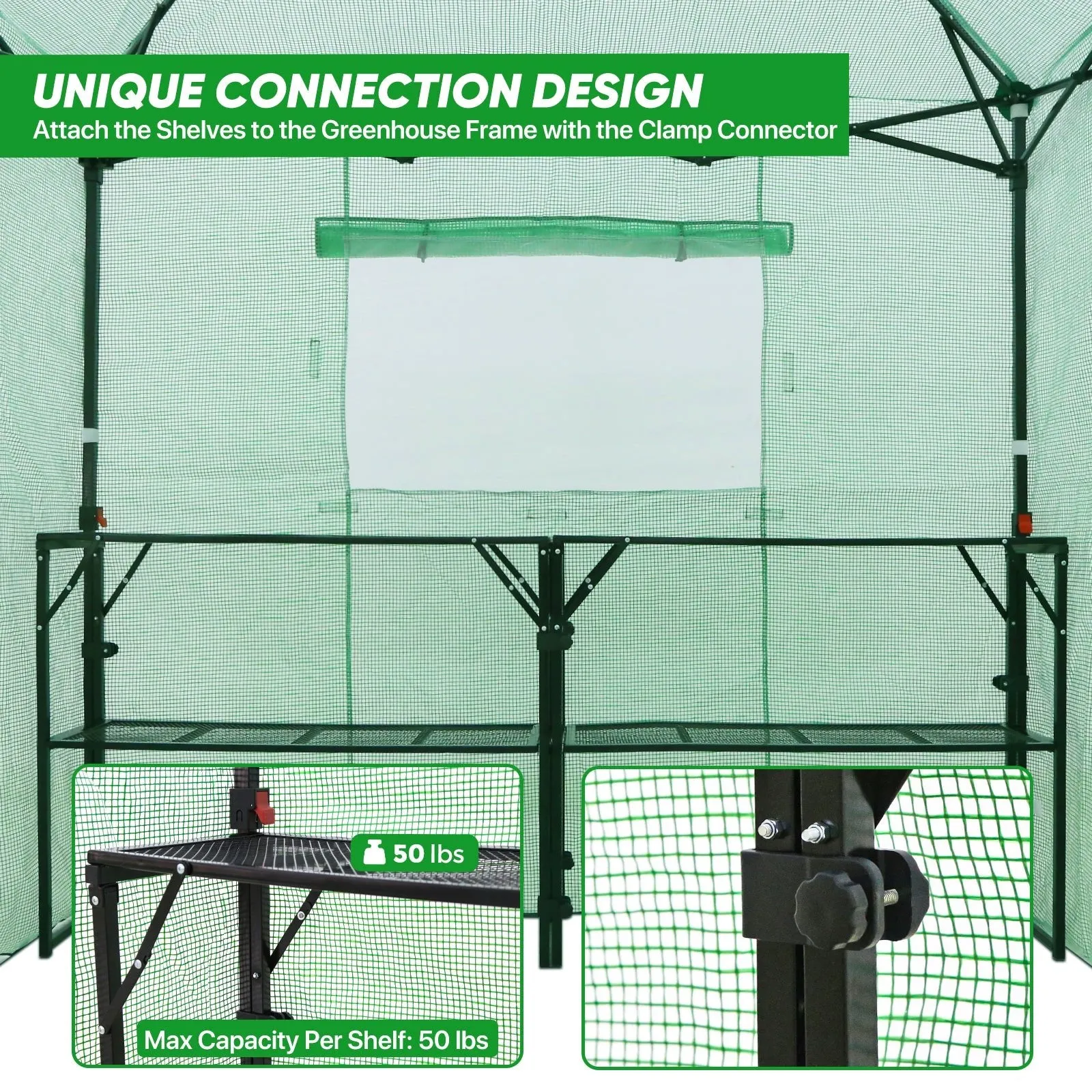 7x7 Pop up Greenhouse Portable Walk-in with 2 Foldable Shelves