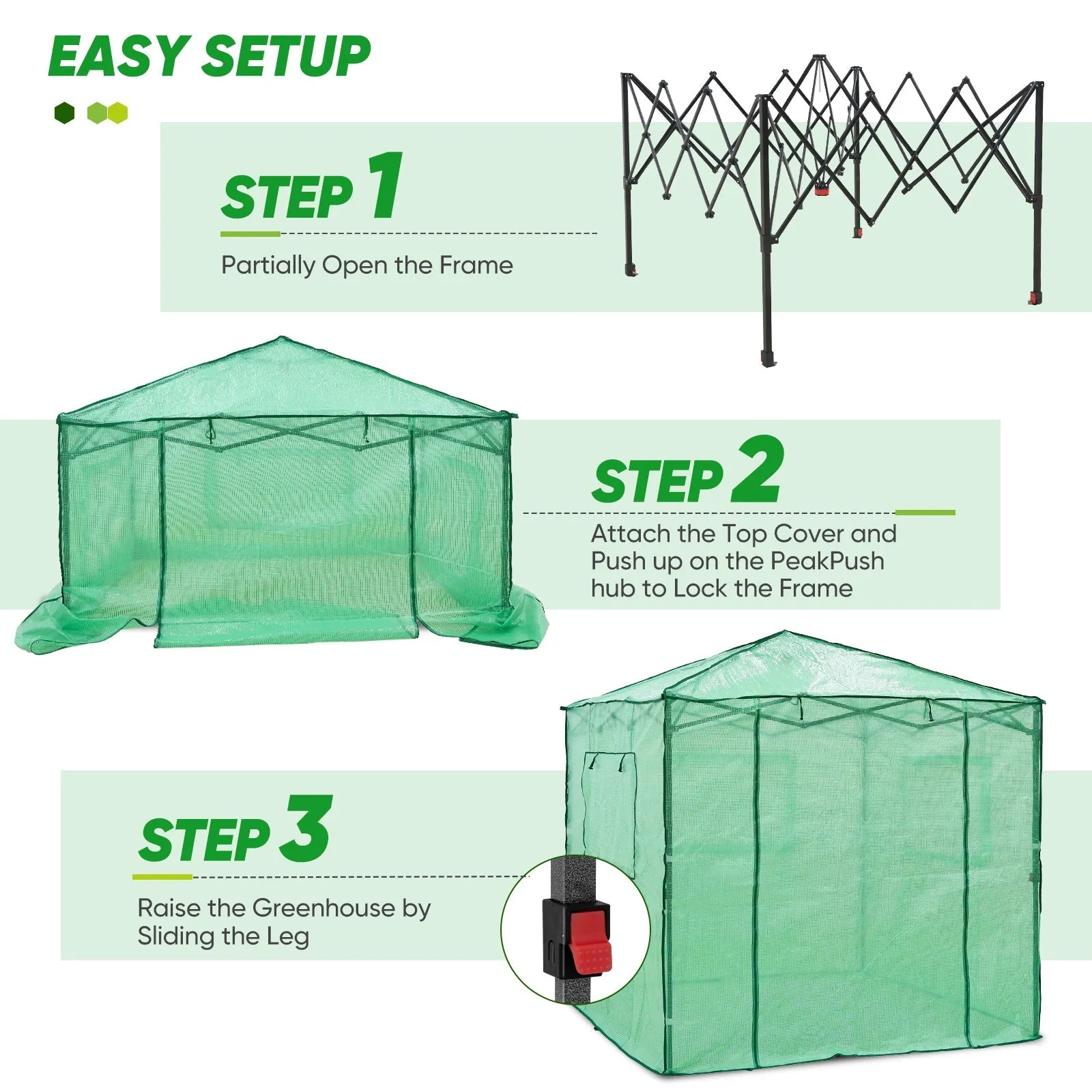 7x7 Pop up Greenhouse Portable Walk-in with 2 Foldable Shelves