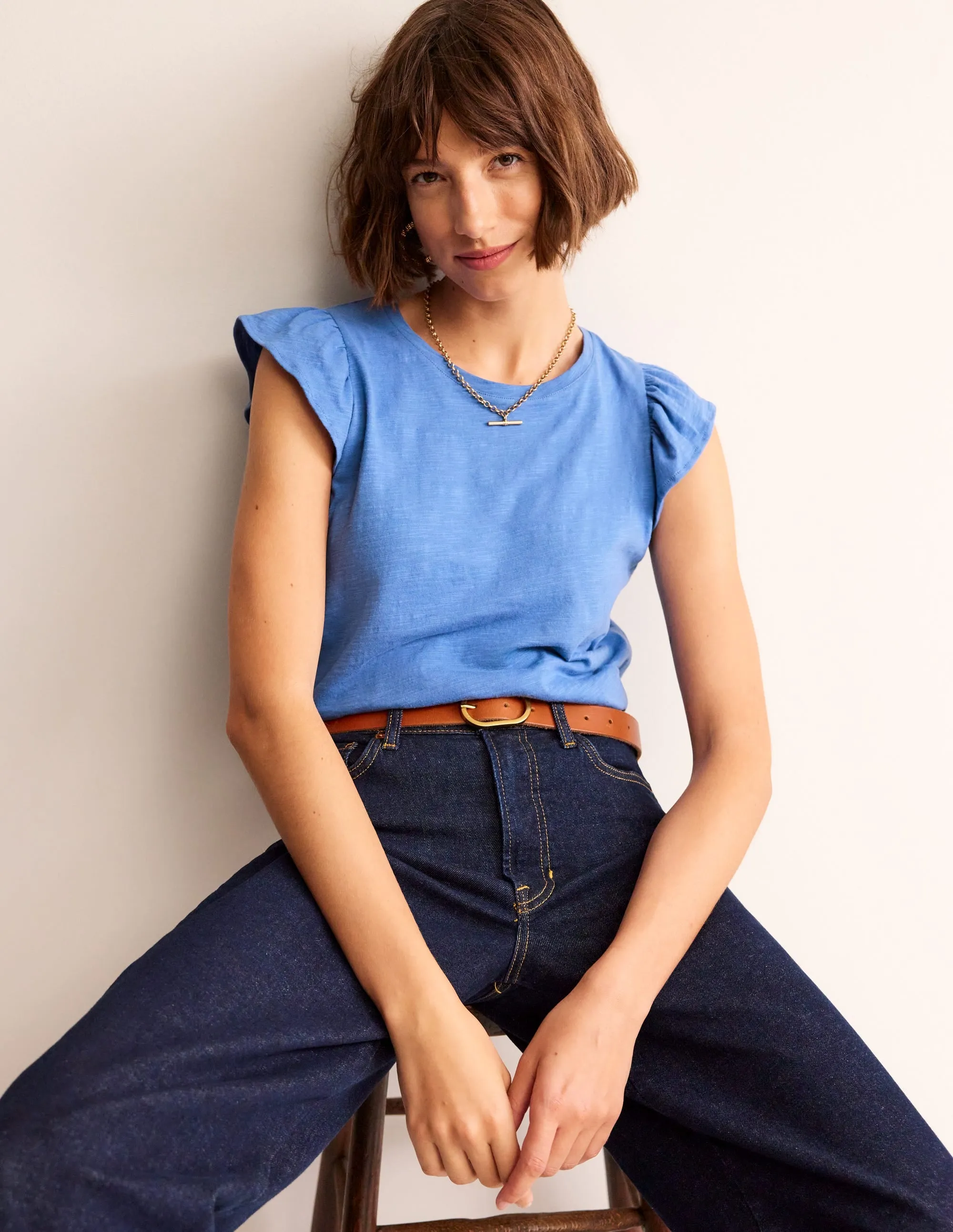 Cotton Flutter Top-Ebb and Flow Blue