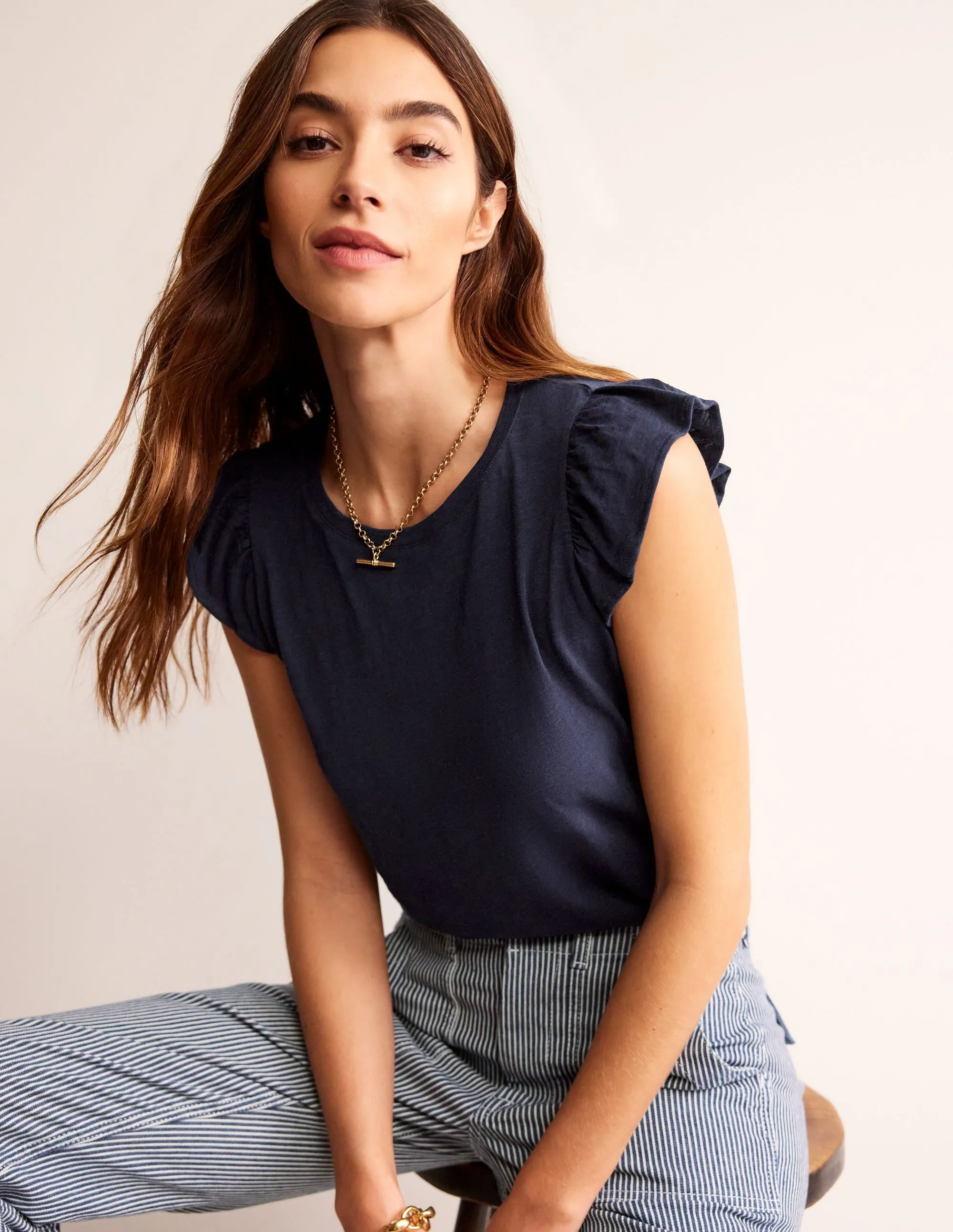 Cotton Flutter Top-Navy