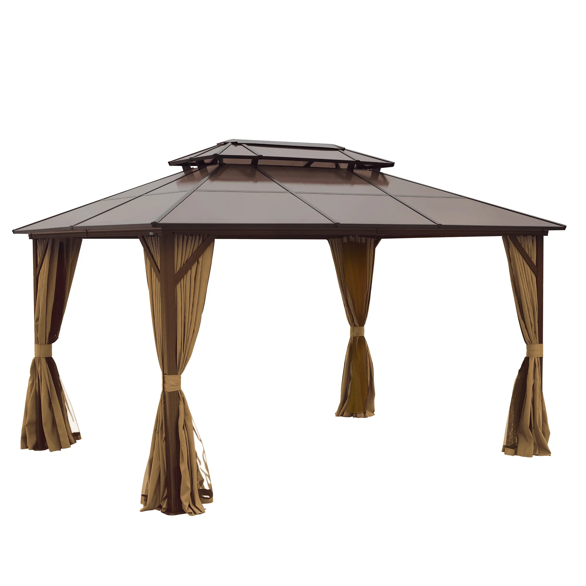 Delta 10X13 ft Patio Gazebo with Netting & Curtains - Brown