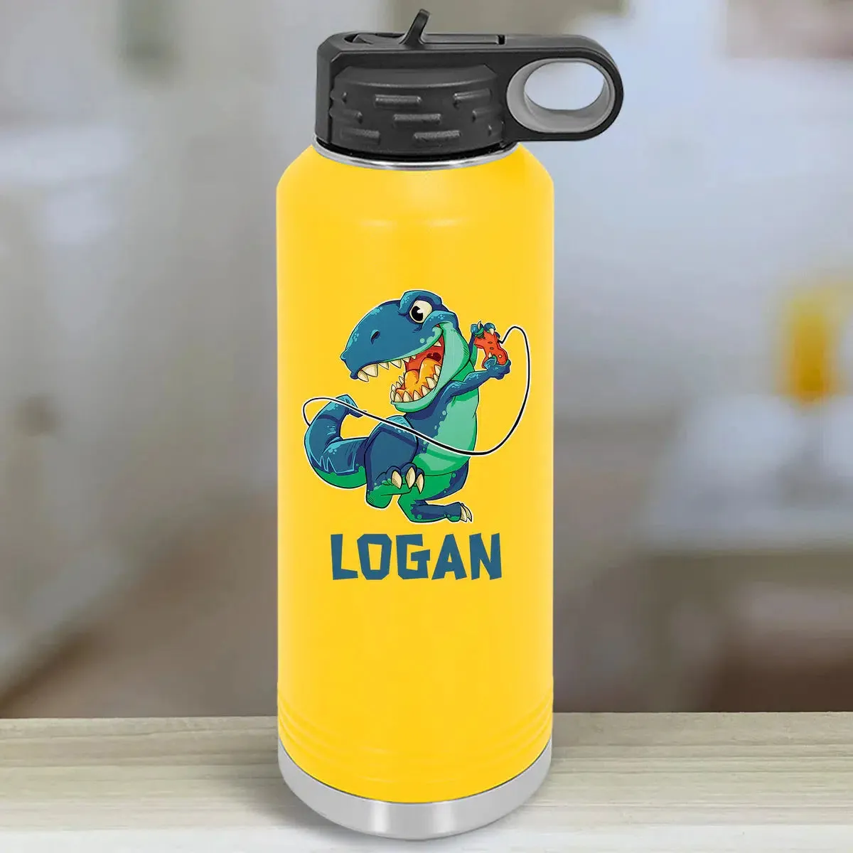 Personalized Kids Water Bottle Tumblers - T-Rex Gaming