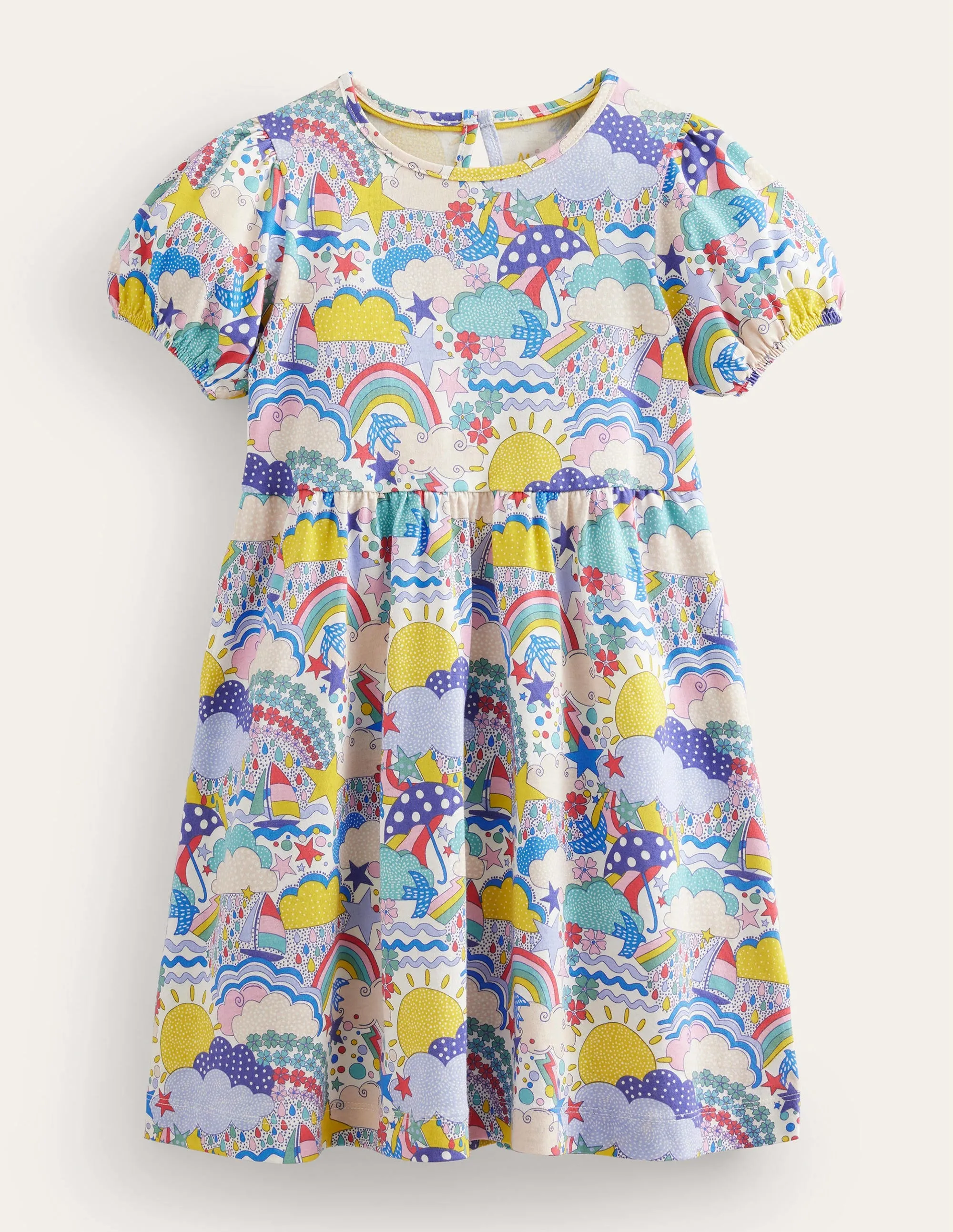 Puff Sleeve Jersey Dress-Multi Weather