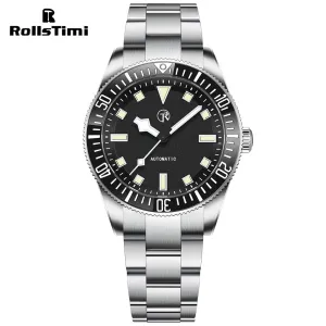 RollsTimi RT7910 Men's Automatic Watches 40mm Stainless Steel Waterproof Mechanical Wristwatch for Men SEIKO NH35 Movt Sythetic Sapphire Dial Glass