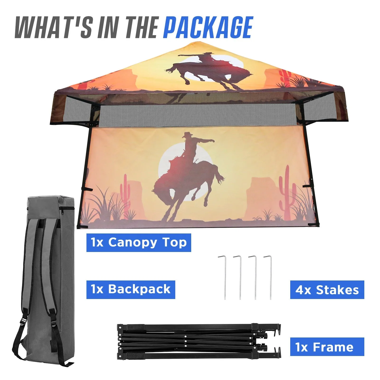SHADE GRAPHiX Day 8x8 Tripper Pop Up Canopy Tent with Digital Printed,Cowboy