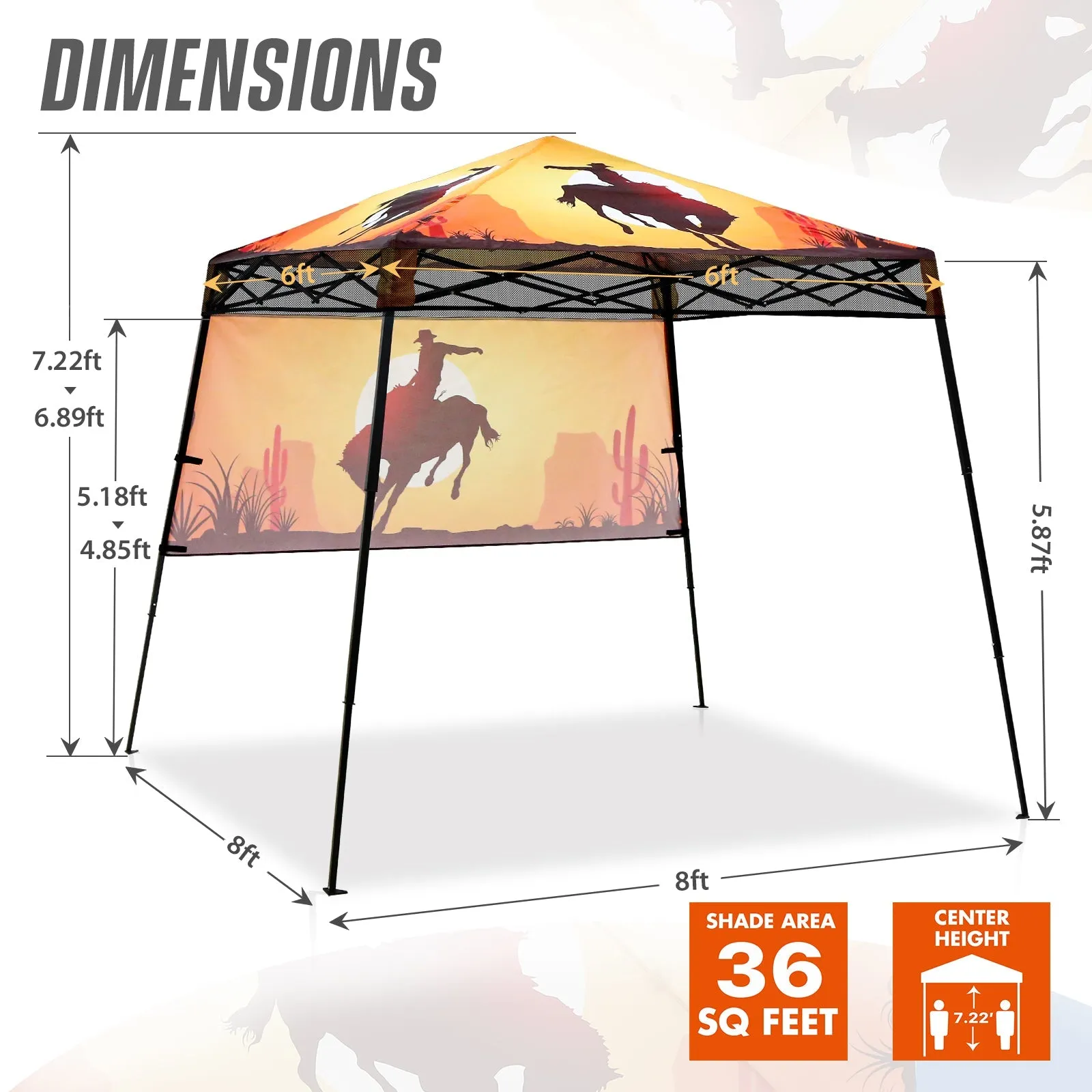 SHADE GRAPHiX Day 8x8 Tripper Pop Up Canopy Tent with Digital Printed,Cowboy
