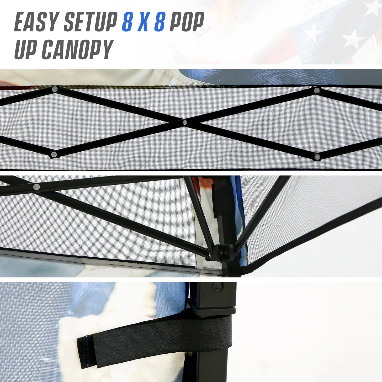 SHADE GRAPHiX Day Tripper 8x8 Pop Up Canopy Tent with Digital Printed Top, Stars and Stripes