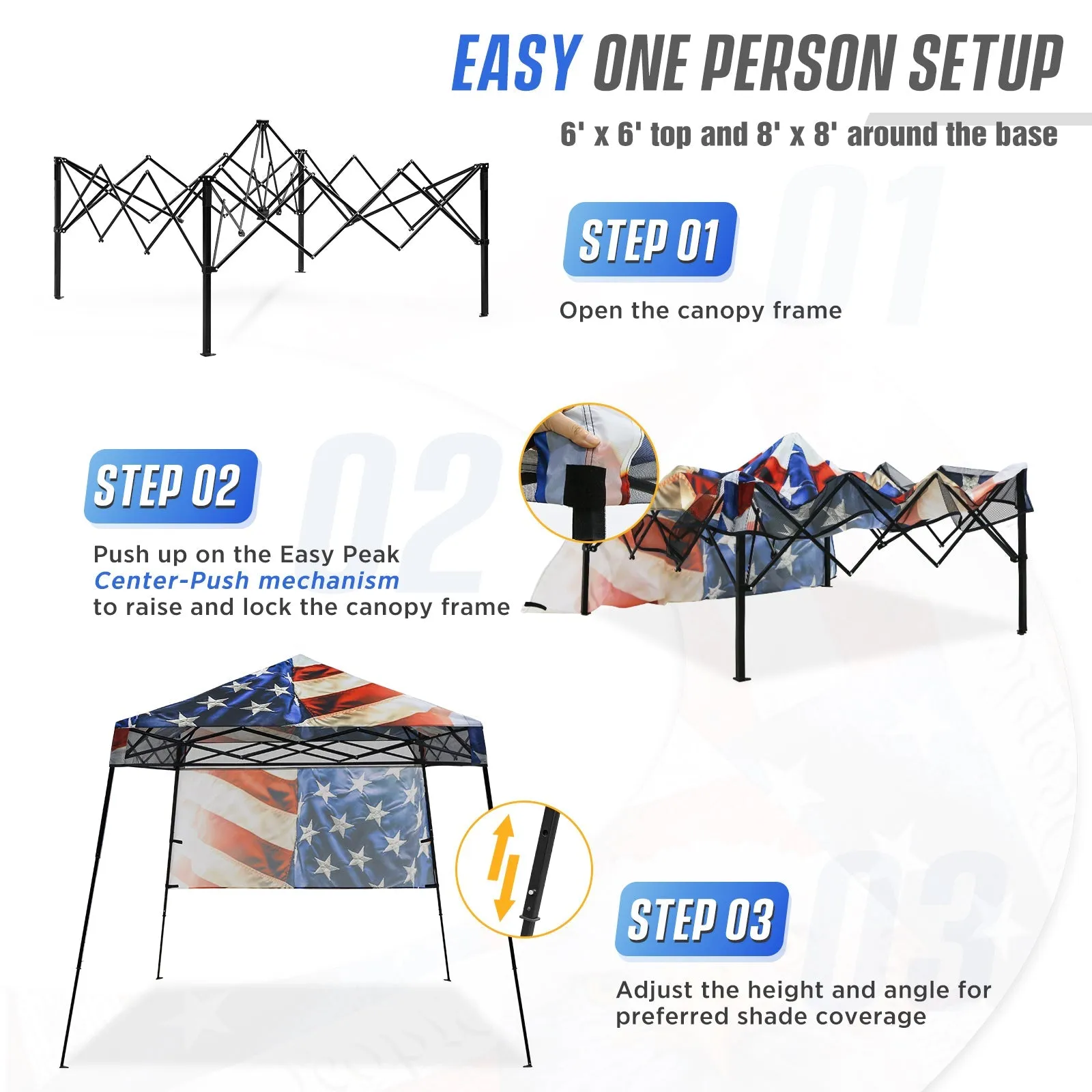 SHADE GRAPHiX Day Tripper 8x8 Pop Up Canopy Tent with Digital Printed Top, Stars and Stripes