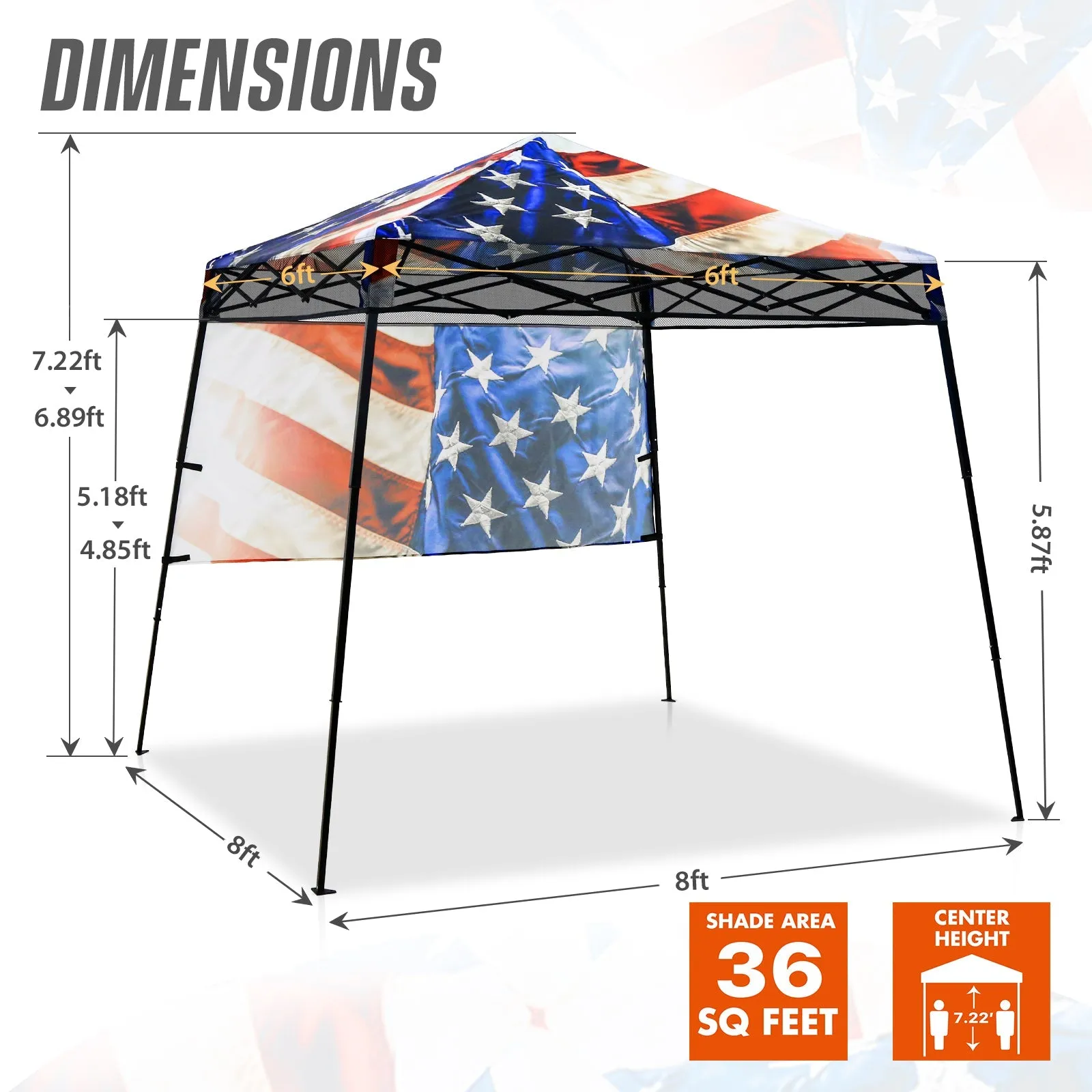 SHADE GRAPHiX Day Tripper 8x8 Pop Up Canopy Tent with Digital Printed Top, Stars and Stripes