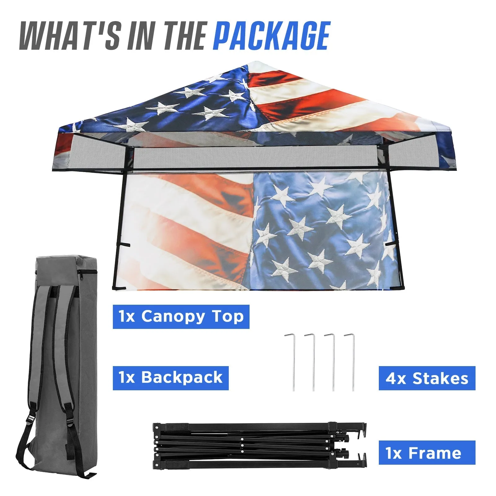 SHADE GRAPHiX Day Tripper 8x8 Pop Up Canopy Tent with Digital Printed Top, Stars and Stripes
