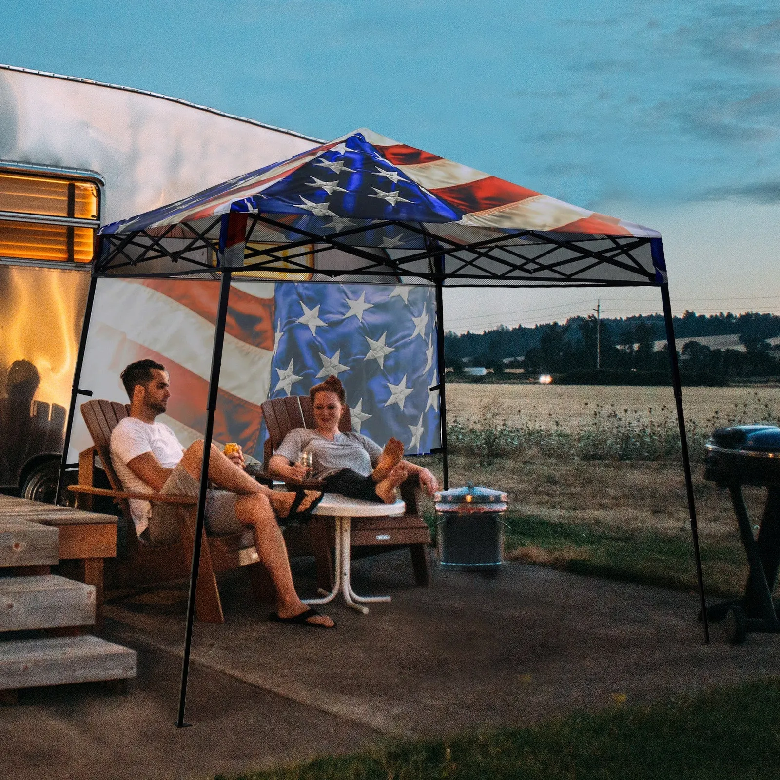 SHADE GRAPHiX Day Tripper 8x8 Pop Up Canopy Tent with Digital Printed Top, Stars and Stripes