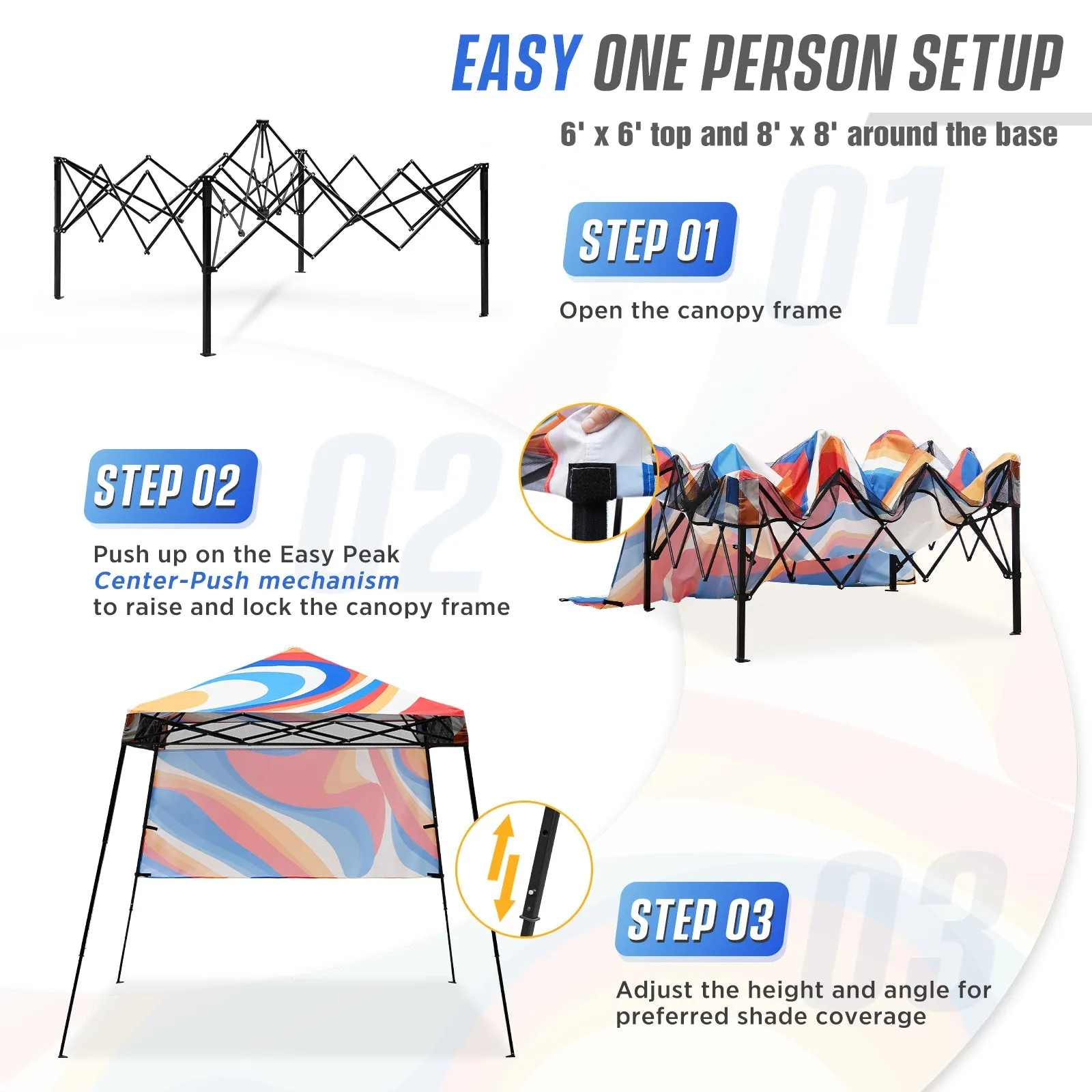 SHADE GRAPHiX Day Tripper 8x8 Pop Up Canopy Tent with Digital Printed Top, Swirl