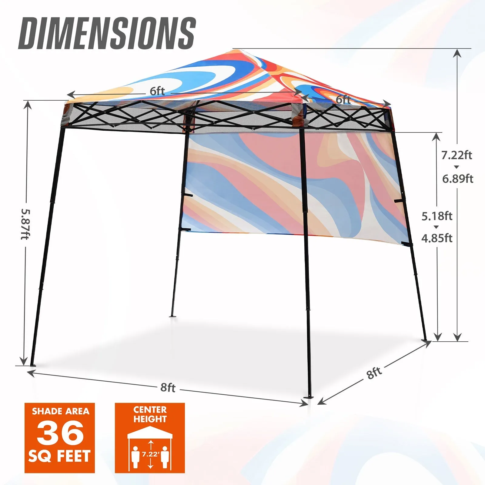 SHADE GRAPHiX Day Tripper 8x8 Pop Up Canopy Tent with Digital Printed Top, Swirl