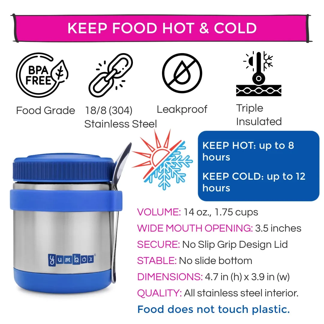 Thermal Food Jar for Hot Lunch - Yumbox Zuppa with Spoon - Neptune Blue