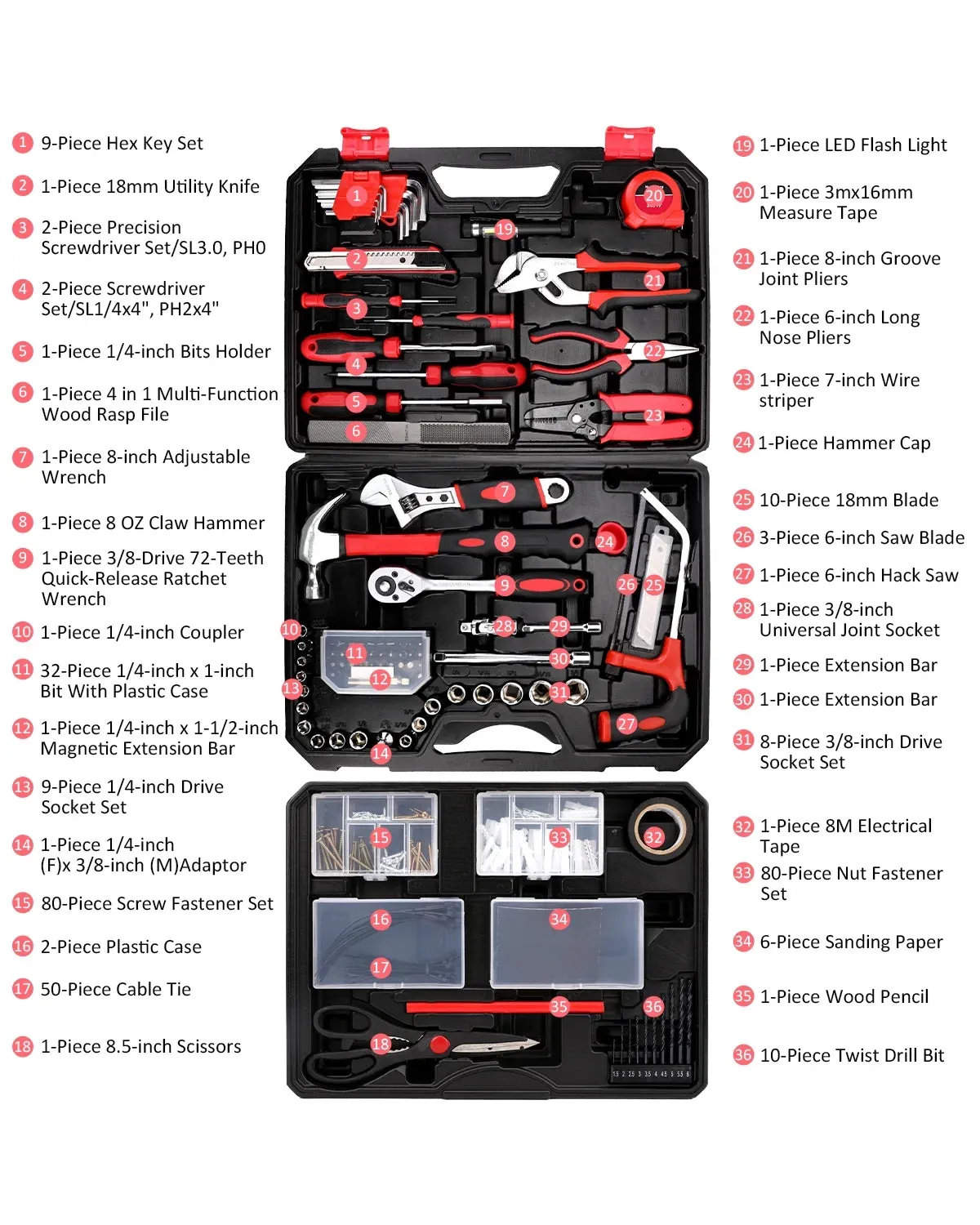 TOPHDY 325 Piece Home Tool Kit, Home Repair Tool Set, Toolbox Storage Case with Drawer, General Home/Auto Repair Tool kit